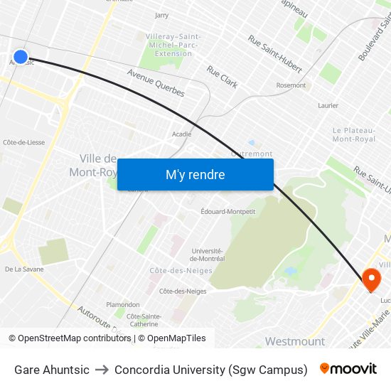 Gare Ahuntsic to Concordia University (Sgw Campus) map