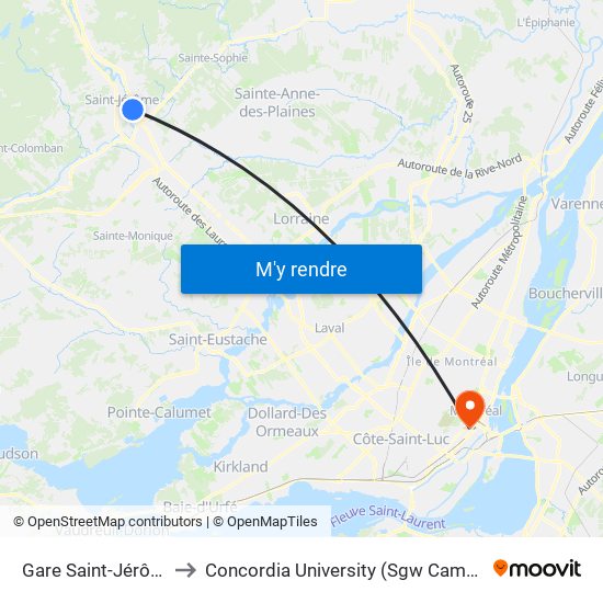 Gare Saint-Jérôme to Concordia University (Sgw Campus) map