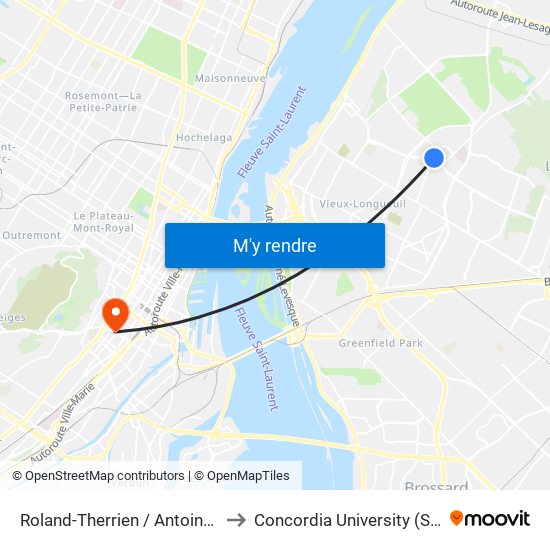 Roland-Therrien / Antoinette-Robidoux to Concordia University (Sgw Campus) map