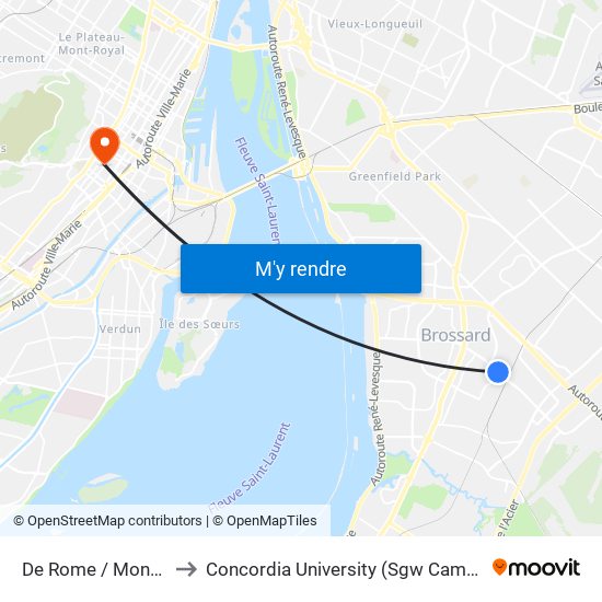 De Rome / Mondor to Concordia University (Sgw Campus) map