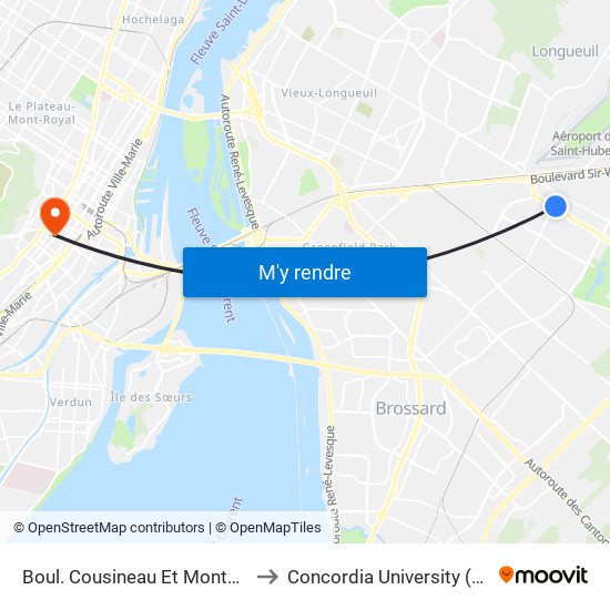 Boul. Cousineau Et Montée Saint-Hubert to Concordia University (Sgw Campus) map