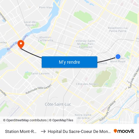 Station Mont-Royal to Hopital Du Sacre-Coeur De Montreal map