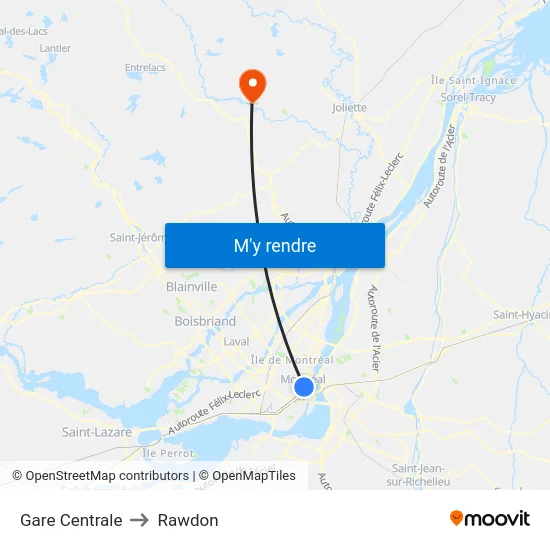 Gare Centrale to Rawdon map