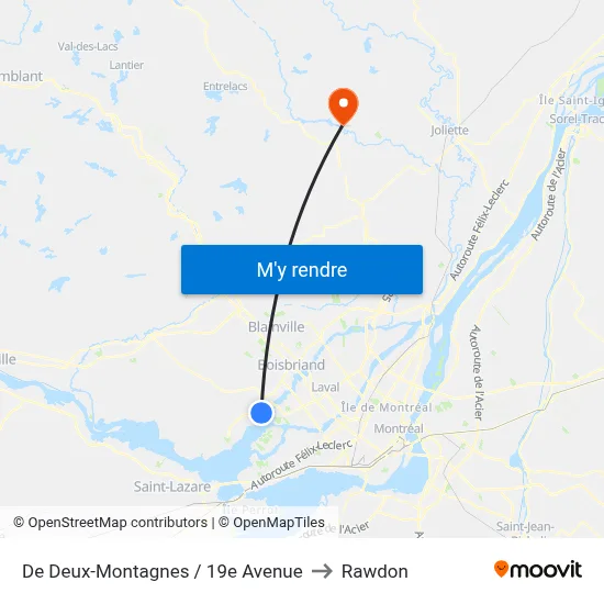 De Deux-Montagnes / 19e Avenue to Rawdon map