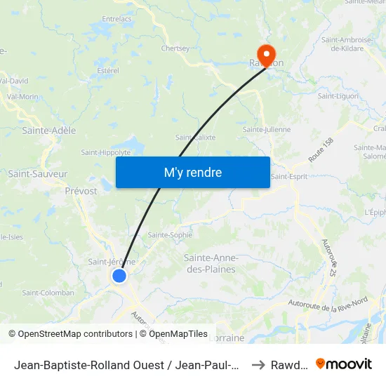 Jean-Baptiste-Rolland Ouest / Jean-Paul-Hogue to Rawdon map