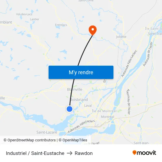 Industriel / Saint-Eustache to Rawdon map