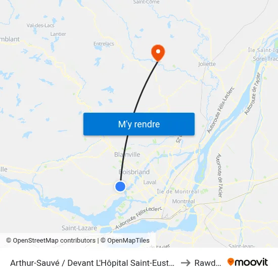 Arthur-Sauvé / Devant L'Hôpital Saint-Eustache to Rawdon map