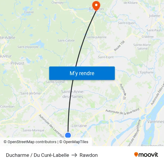 Ducharme / Du Curé-Labelle to Rawdon map