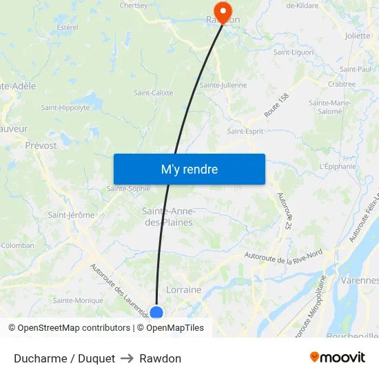 Ducharme / Duquet to Rawdon map