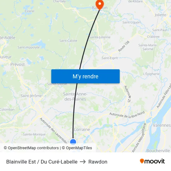 Blainville Est / Du Curé-Labelle to Rawdon map