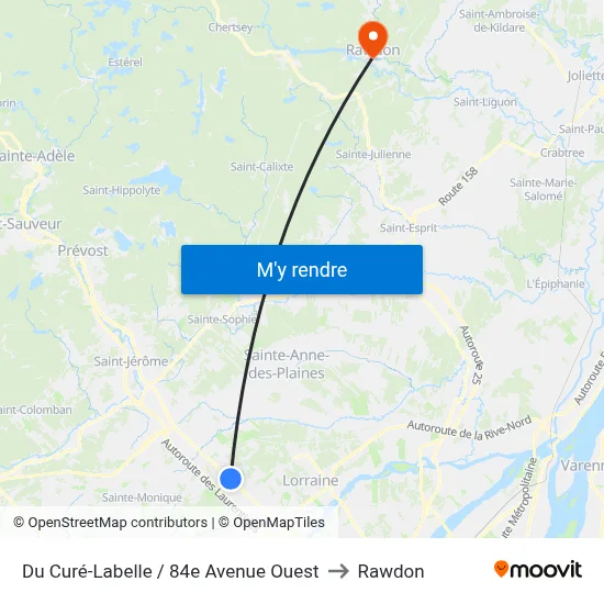 Du Curé-Labelle / 84e Avenue Ouest to Rawdon map