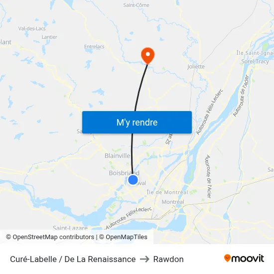 Curé-Labelle / De La Renaissance to Rawdon map