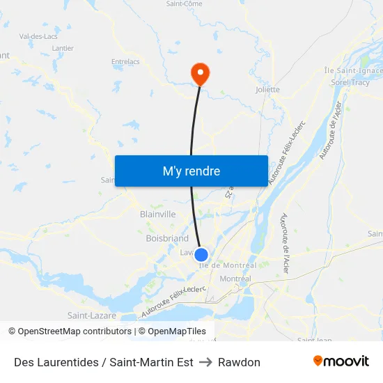 Des Laurentides / Saint-Martin Est to Rawdon map