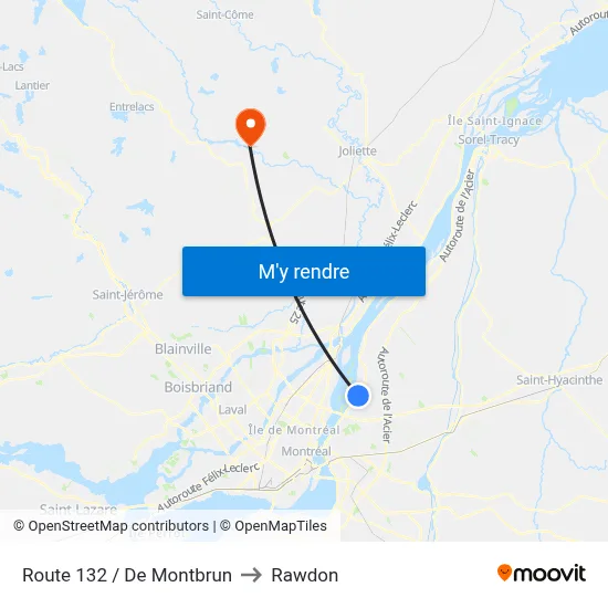 Route 132 / De Montbrun to Rawdon map