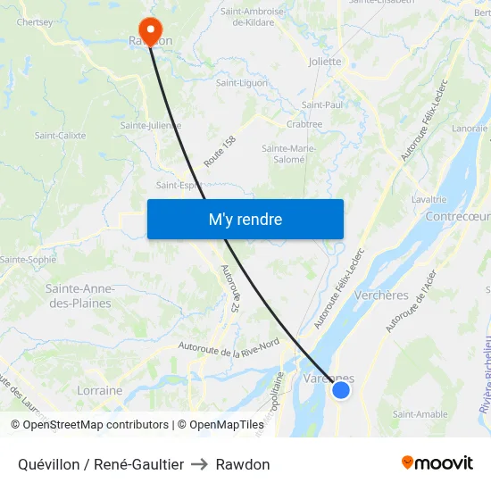 Quévillon / René-Gaultier to Rawdon map