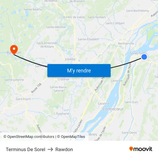 Terminus De Sorel to Rawdon map