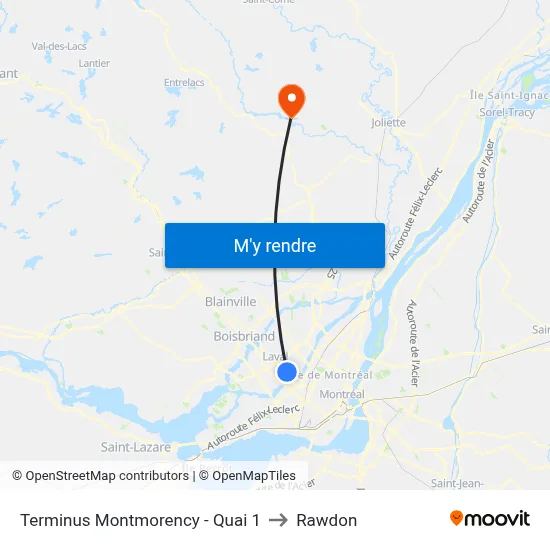 Terminus Montmorency - Quai 1 to Rawdon map