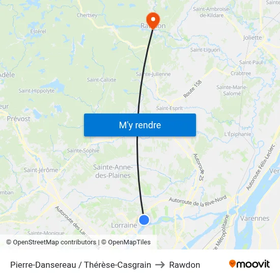 Pierre-Dansereau / Thérèse-Casgrain to Rawdon map