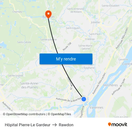 Hôpital Pierre-Le Gardeur to Rawdon map