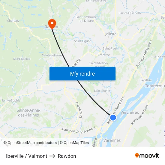 Iberville / Valmont to Rawdon map