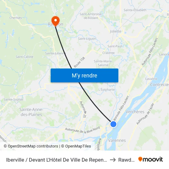 Iberville / Devant L'Hôtel De Ville De Repentigny to Rawdon map
