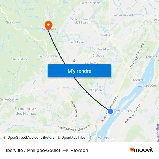 Iberville / Philippe-Goulet to Rawdon map