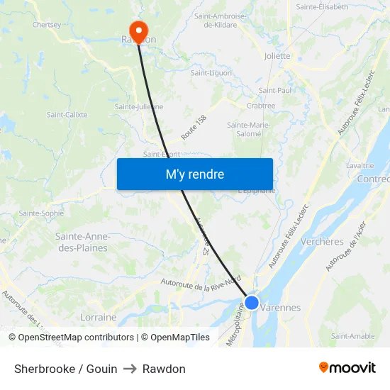 Sherbrooke / Gouin to Rawdon map