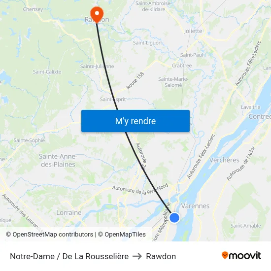 Notre-Dame / De La Rousselière to Rawdon map