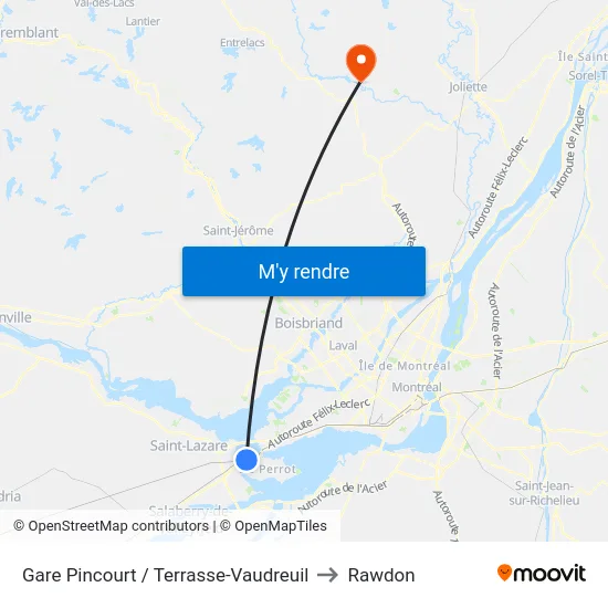 Gare Pincourt / Terrasse-Vaudreuil to Rawdon map