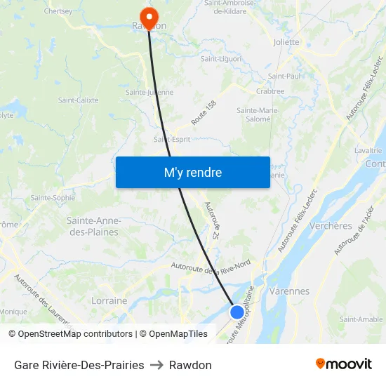 Gare Rivière-Des-Prairies to Rawdon map