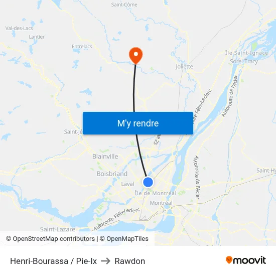 Henri-Bourassa / Pie-Ix to Rawdon map