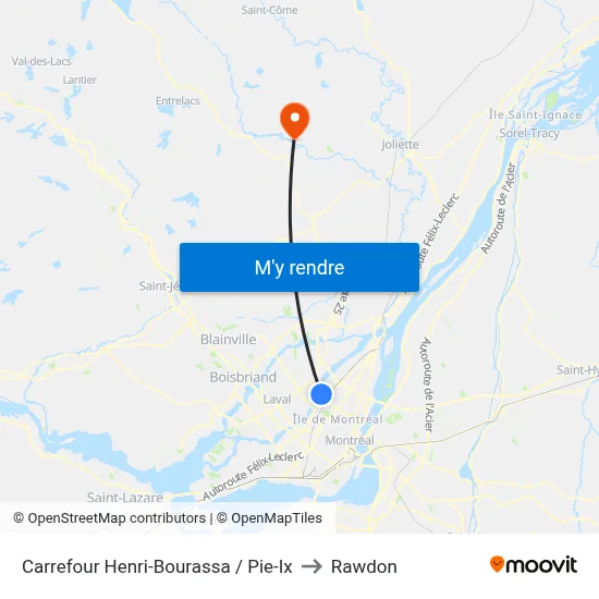 Carrefour Henri-Bourassa / Pie-Ix to Rawdon map