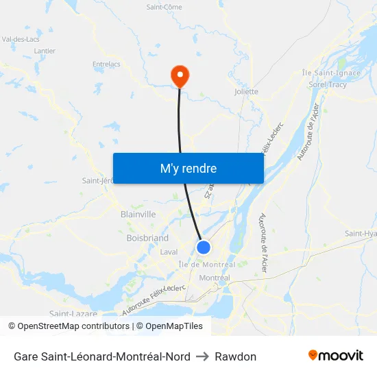 Gare Saint-Léonard-Montréal-Nord to Rawdon map