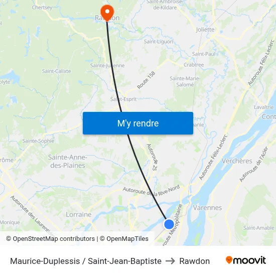 Maurice-Duplessis / Saint-Jean-Baptiste to Rawdon map