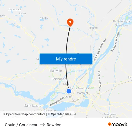 Gouin / Cousineau to Rawdon map