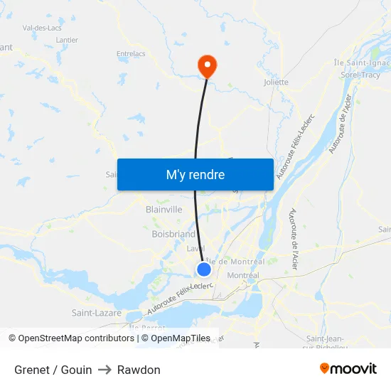 Grenet / Gouin to Rawdon map