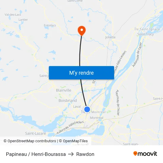 Papineau / Henri-Bourassa to Rawdon map
