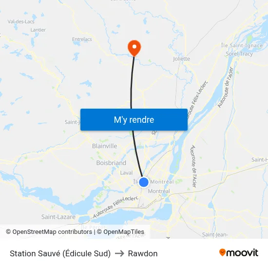 Station Sauvé (Édicule Sud) to Rawdon map