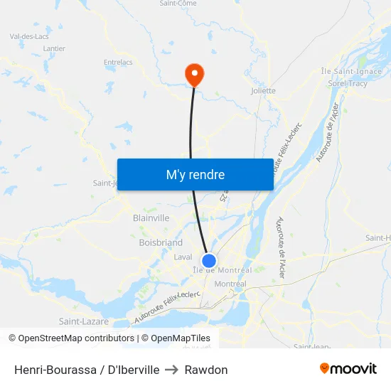 Henri-Bourassa / D'Iberville to Rawdon map