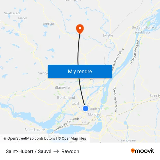 Saint-Hubert / Sauvé to Rawdon map