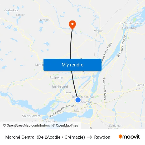 Marché Central (De L'Acadie / Crémazie) to Rawdon map
