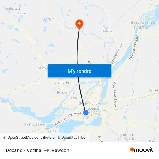Décarie / Vézina to Rawdon map