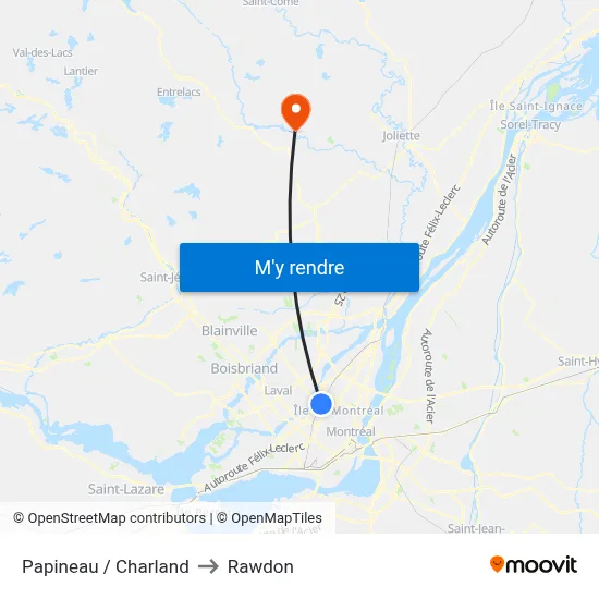Papineau / Charland to Rawdon map