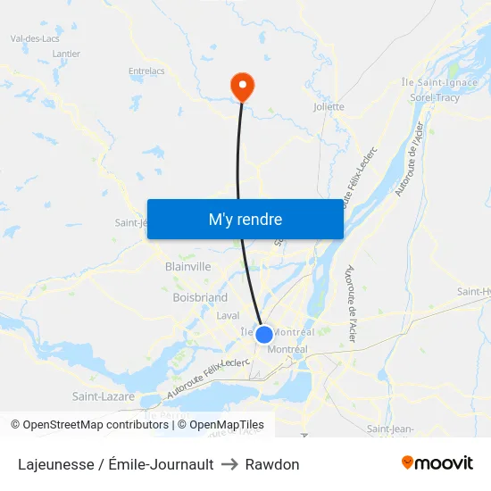 Lajeunesse / Émile-Journault to Rawdon map
