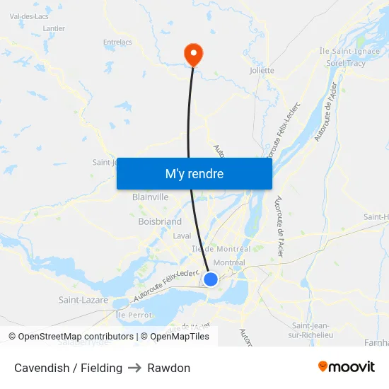 Cavendish / Fielding to Rawdon map