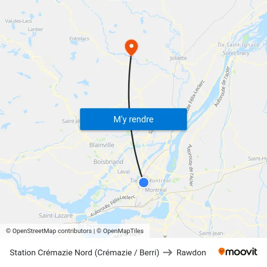 Station Crémazie Nord (Crémazie / Berri) to Rawdon map
