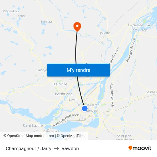 Champagneur / Jarry to Rawdon map