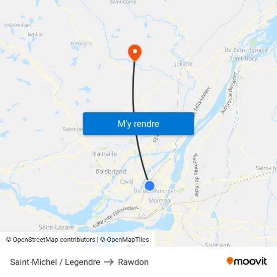 Saint-Michel / Legendre to Rawdon map