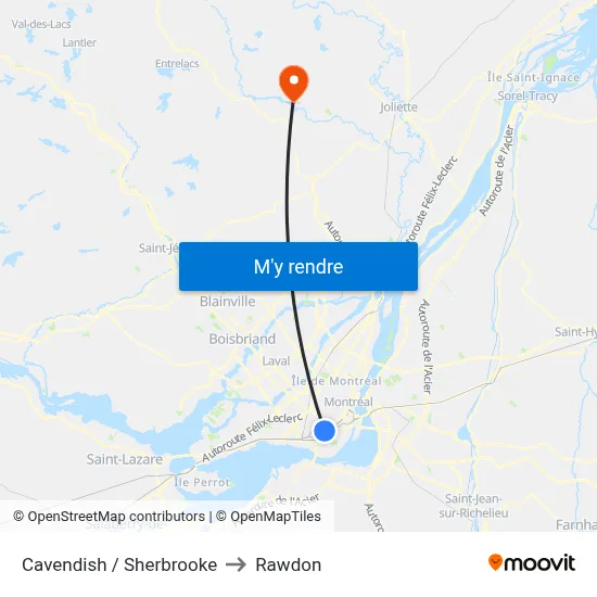 Cavendish / Sherbrooke to Rawdon map