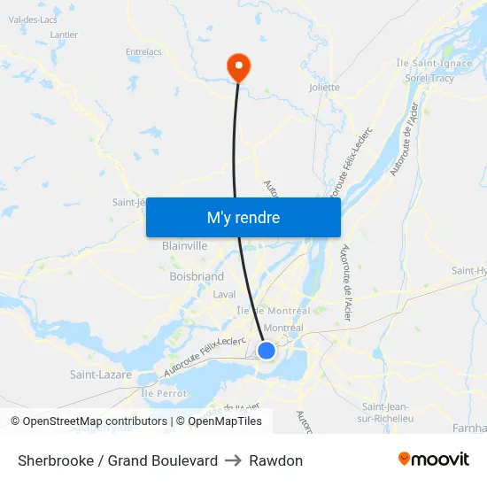 Sherbrooke / Grand Boulevard to Rawdon map